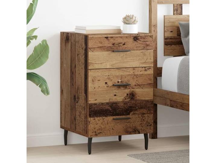 YUTAASU Nachttisch Altholz 40 x 40 x 66 cm Holzwerkstoff Rustikale Optik, Schublade, Metallbeine Matt Schwarz, Schlafzimmer Möbel