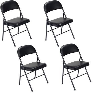 karlinc Folding Chairs with Leather Padded Seats Black 4-Pack