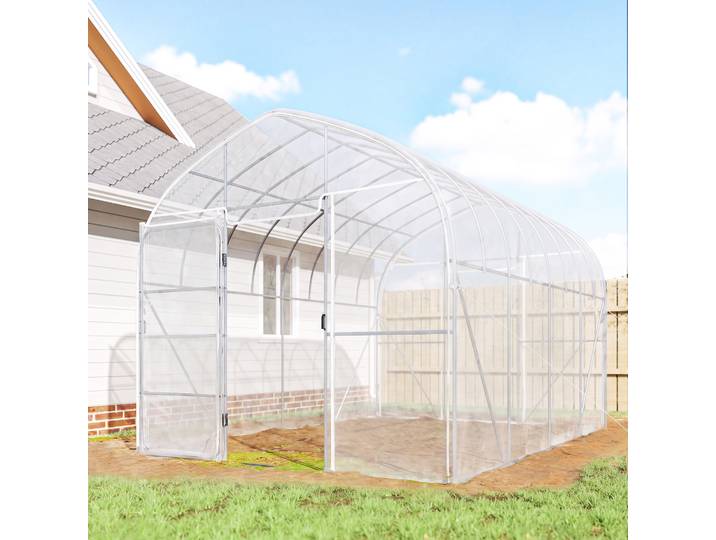 Outsunny Serre Tunnel Transparente PO 2 Portes Structure Optimisée