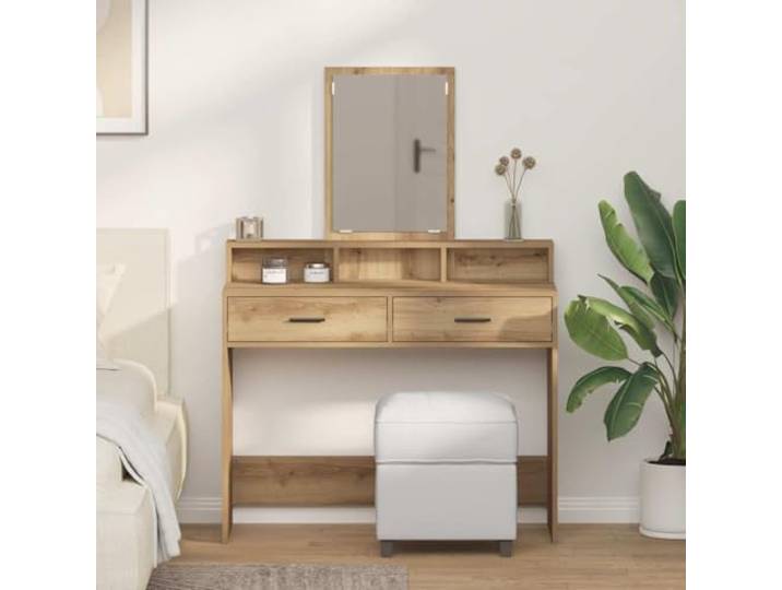HKPWRBFG Schminktisch Artisan-Eiche, Holzwerkstoff Frisiertisch 100x41x140 Inklusive 2 Schubladen, Flachspiegel integriert, Stabile Konstruktion