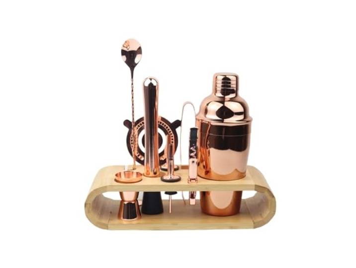 Cocktail Shaker Edelstahl-Mixer-Set, Barkeeper-Shaker-Becher, komplettes Set, 10-teiliges Shaker-Set mit Holzrahmen Bar Zubehör Set(550ML)