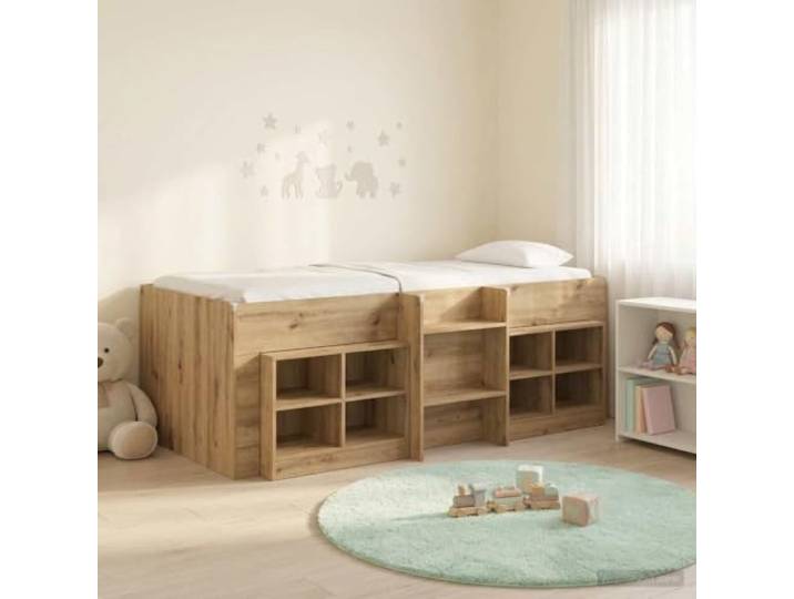RJPLMFV Loft-Bettrahmen mit Schrank, 3-teilig, Eiche handgefertigt Robustes Holzwerkstoff, integrierte Leiter, Unterbettaufbewahrung, Lattenrost inklusive, ohne Matratze