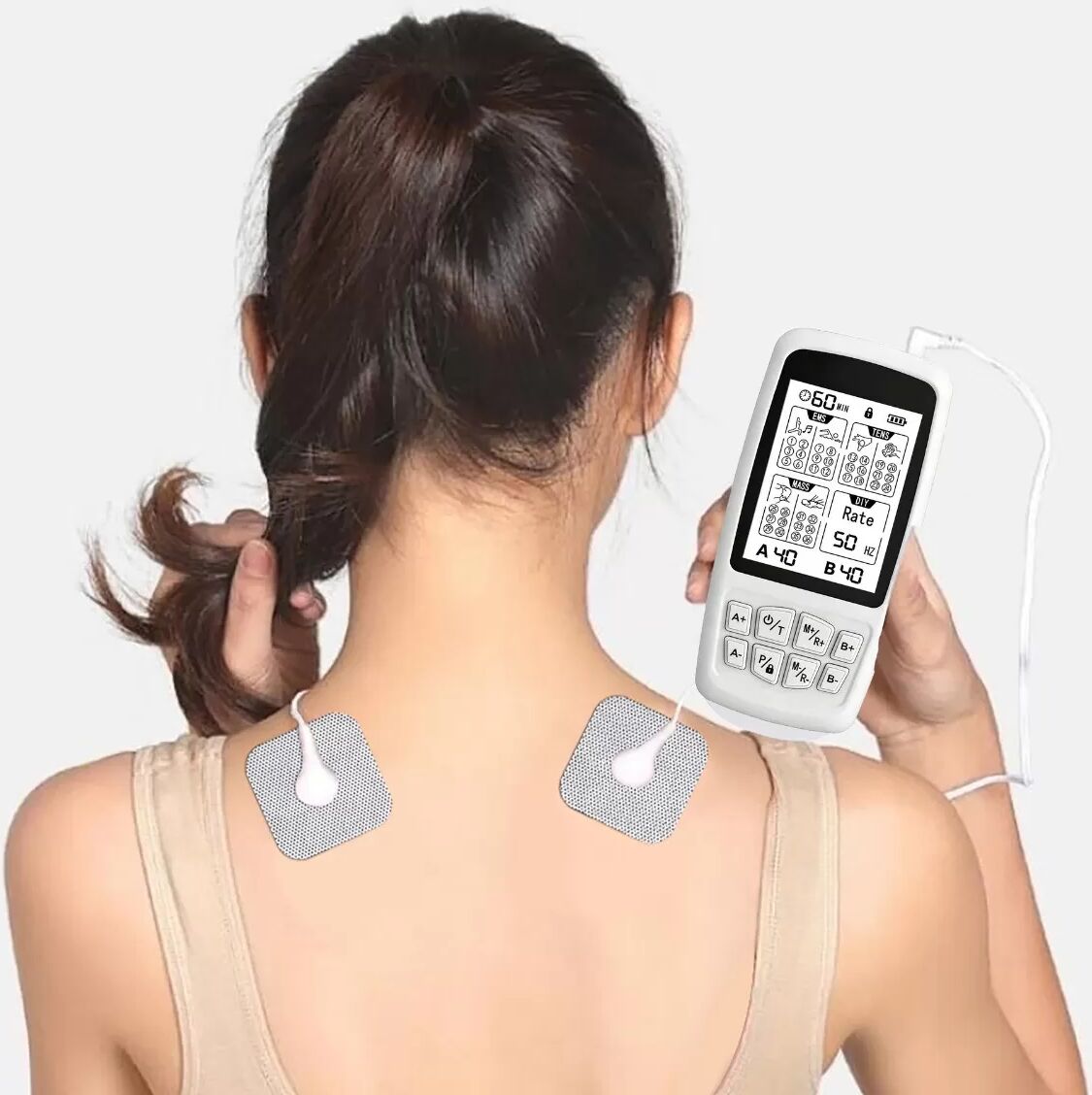 INF Massageur EMS rechargeable 37 modes 4-en-1 double canal - Appareil de poche pour cou, dos, épaules, jambes Blanc