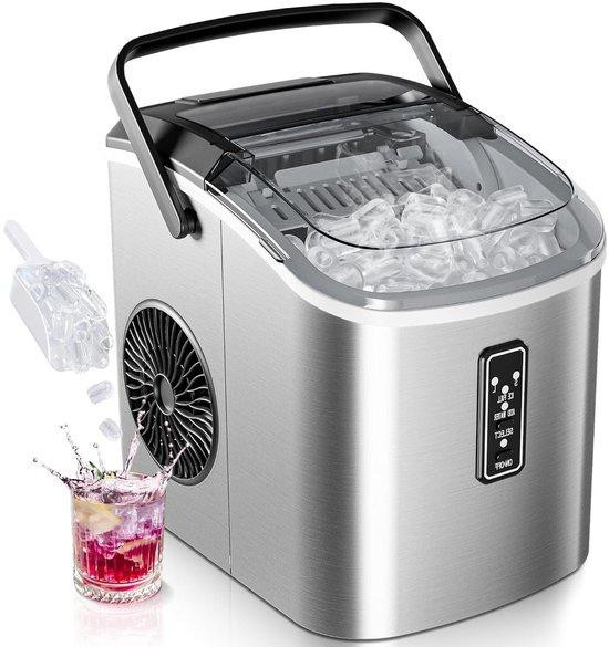 EUHOMY IJsblokjesmachine - IJsmaker voor het koelen van dranken - Zelfreinigend - 12 kg per dag - Zilver