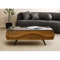 Couchtisch Akazie 124x60x40 natur lackiert / Marmor schwarz MONTREAL #129
