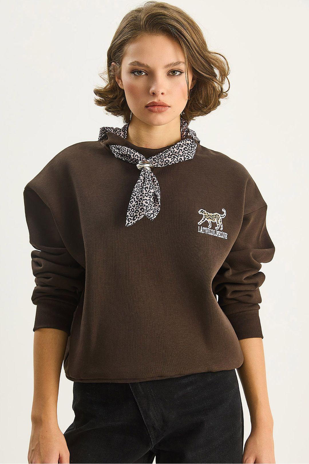 Sweatshirt mit Rundhalsausschnitt und Druck-Accessoire