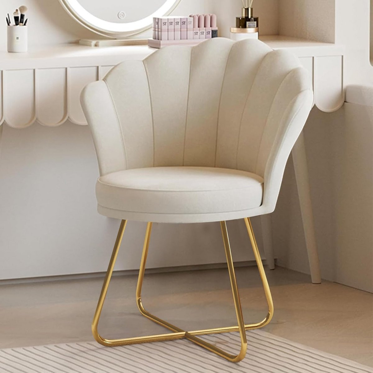 Accent Stoel Fauteuil Tub met Bloemblad Rugleuning - Beige