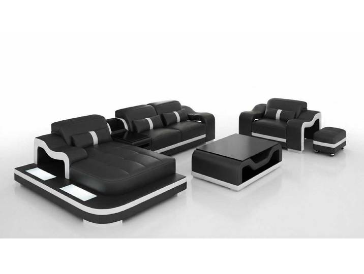 Xlmoebel Ecksofa Modernes Ecksofa Schwarz L Form Sessel Couchtisch Wohnzimmer Premium, 3 Teile, Special features