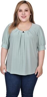 NY COLLECTION Short Sleeve Balloon Sleeve Top With Hardware