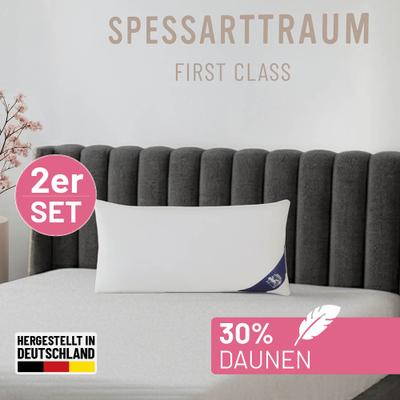 Federkopfkissen SPESSARTTRAUM "FIRST CLASS, Einzelkissen oder Doppelpack", weiß, B:40cm L:80cm, Bezug: 100% Baumwolle. Füllung: 70% Federn, 30% Daunen, Kopfkissen, hergestellt in Deutschland, allergikerfreundlich, im Set günstiger