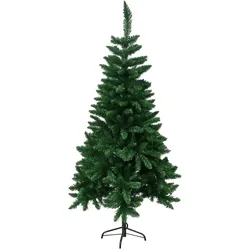 Künstlicher Weihnachtsbaum 150 cm 663 Zweige dicht grün Sockel Ø 91 cm Metallkreuz