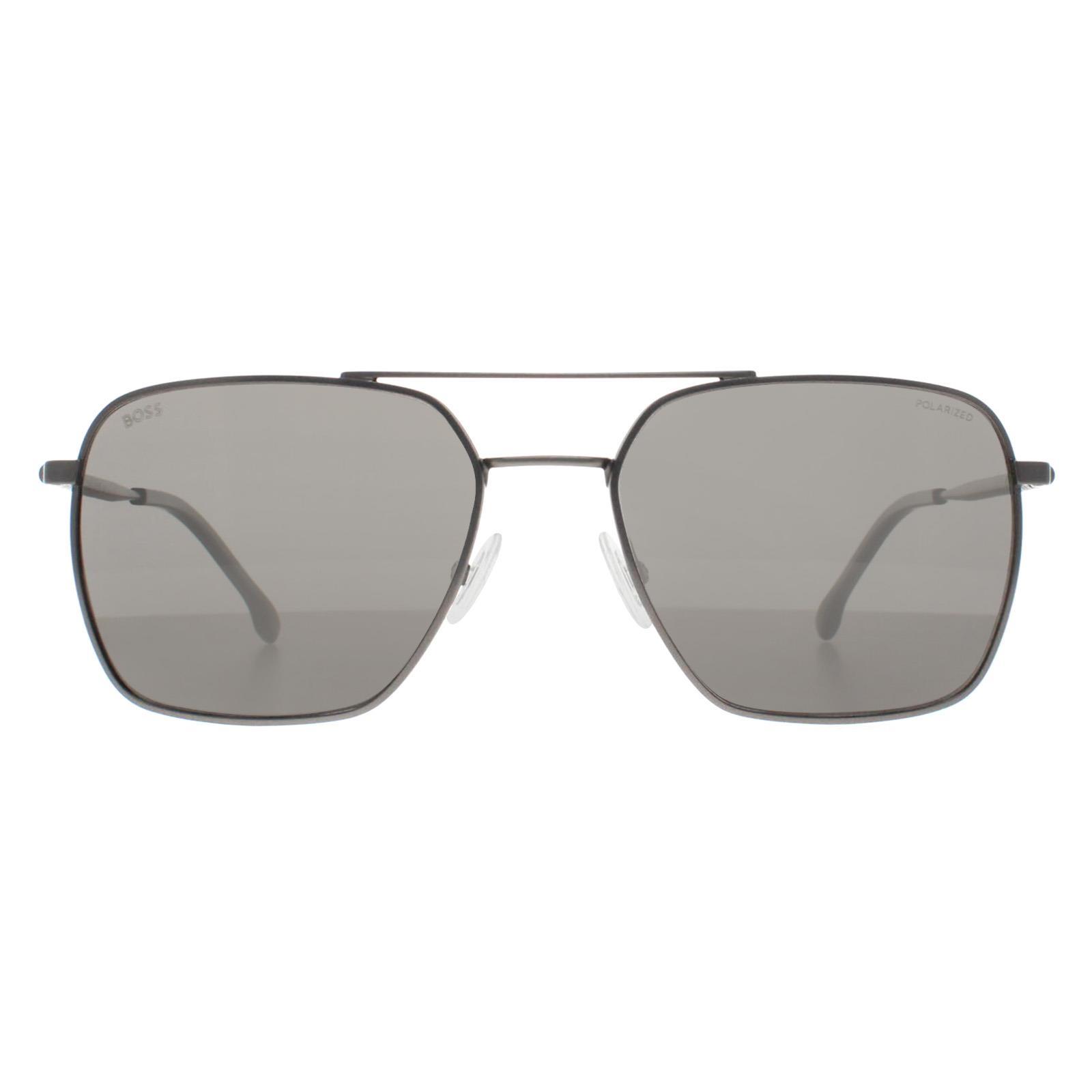 Hugo Boss Aviator Heren Mat Donker Ruthenium Grijs Gepolariseerd BOSS 1414/S