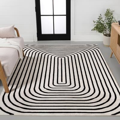 JONATHAN Y Anders High-Low Modern Scandinavian Arch Stripe Monotone Ivory Indoor/Outdoor Rug