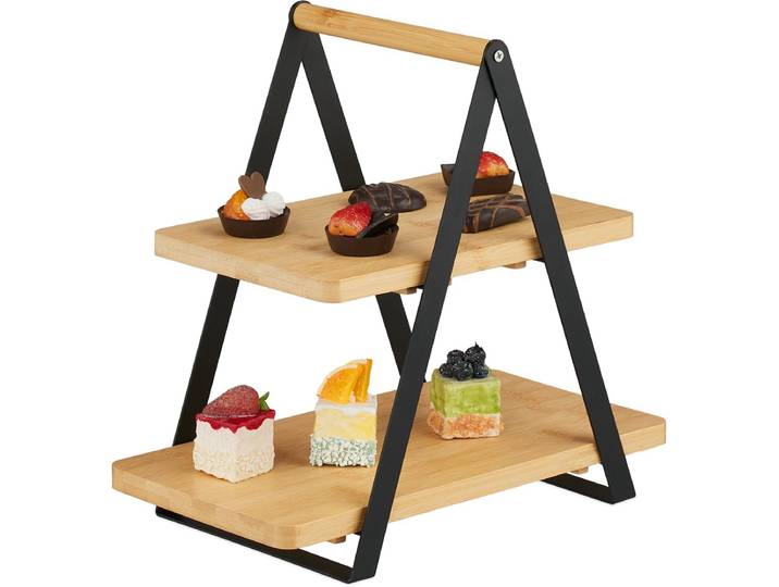 etagere - 2 laags - 33x34x19 cm - bamboe - metaal