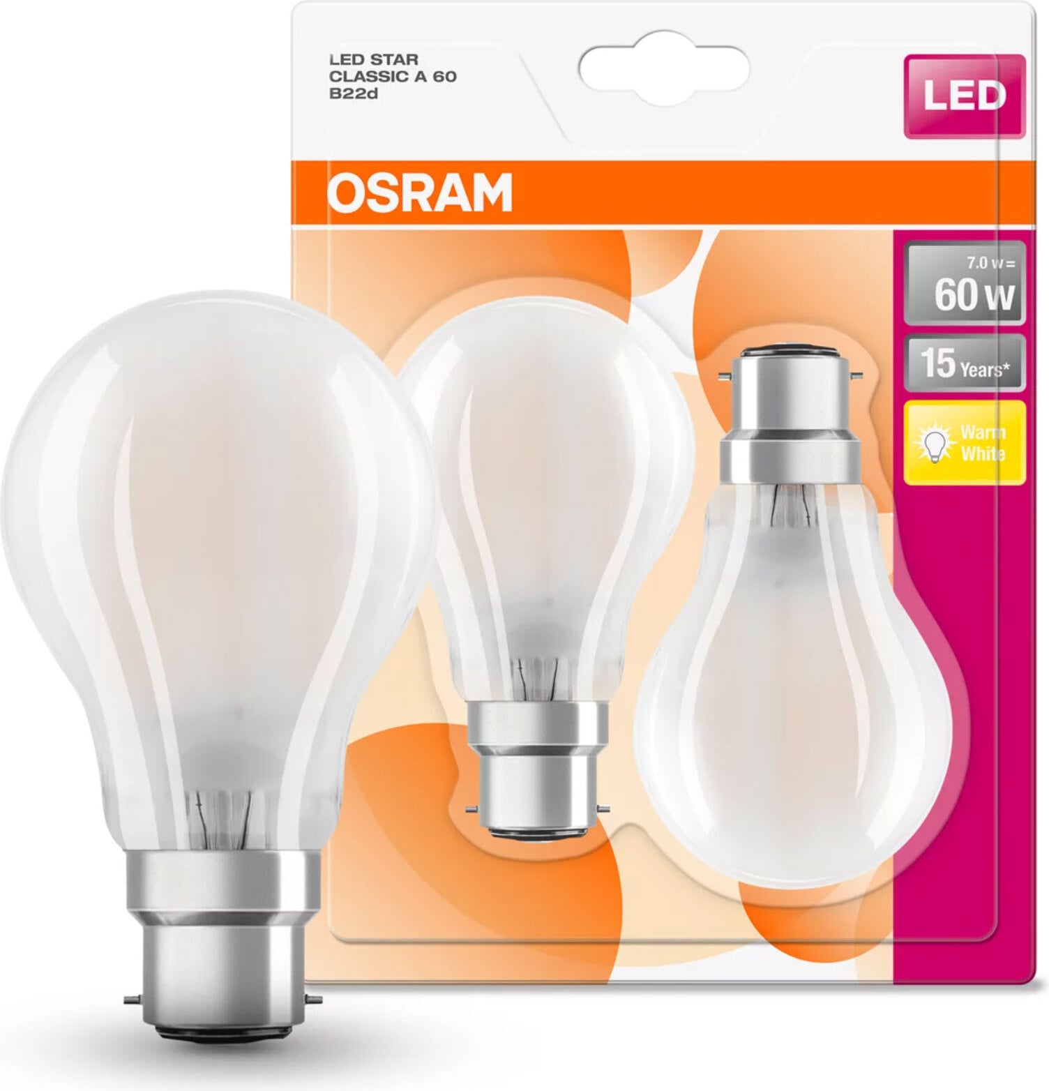 Osram Retrofit Classic A LED-lamp, 7 W, B22d, 806 lm, Warm wit