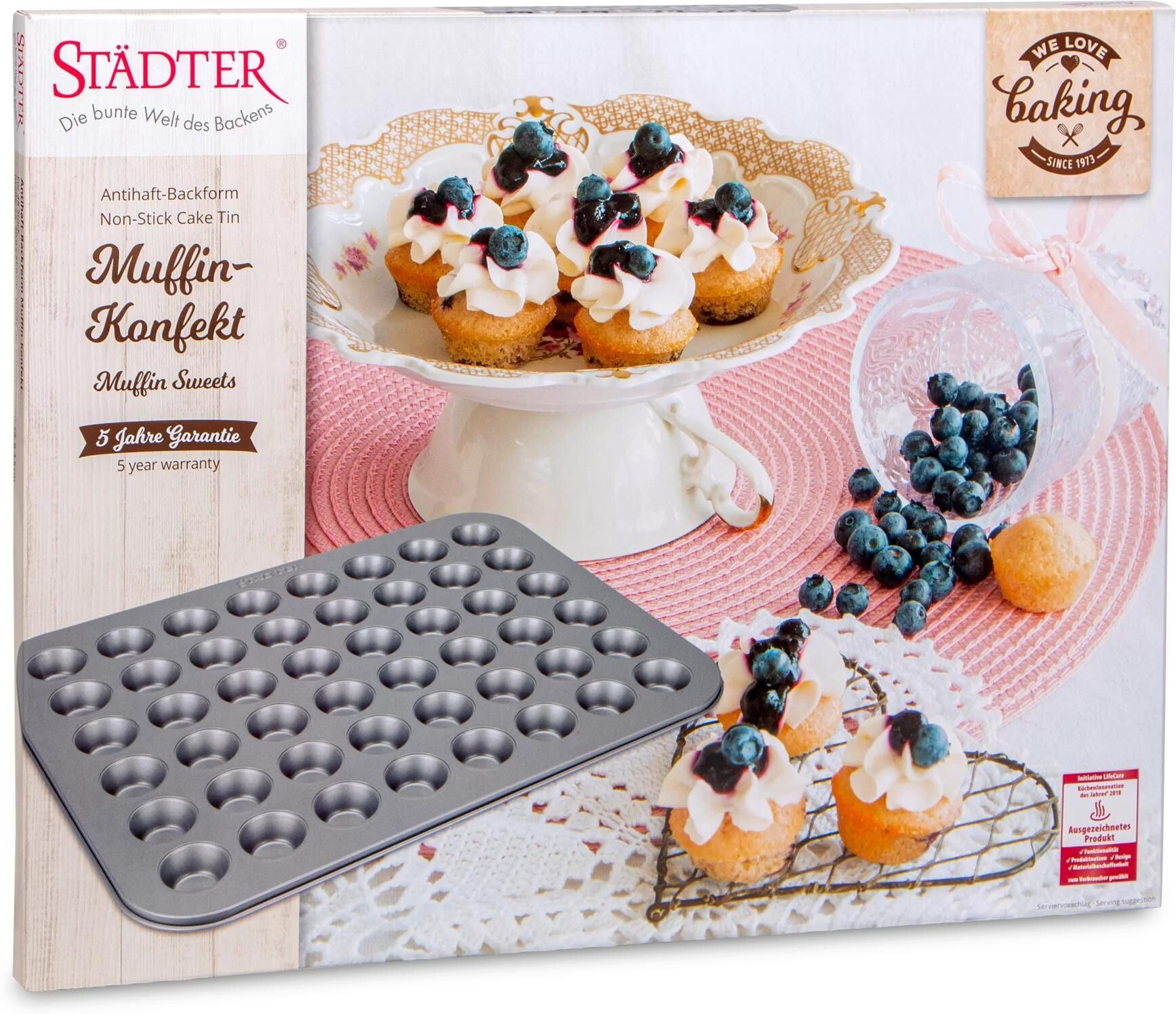 Muffinform STÄDTER "Blech Mini 40 x 31 cm", grau (silberfarben), B:40cm, Küchenformen, Muffinform silberfarben B/H/L: 40cm
