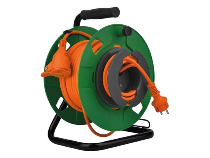 Zenitech Enrouleur Électrique 1 Prises 3G1\,5mm² 3m IP44 Coupe-Circuit Orange\,Vert\, Coupe-Circuit Thermique\, Poignée Ergonomique\, 3200W Déroulé\, 16A\, Chantier et Extérieur