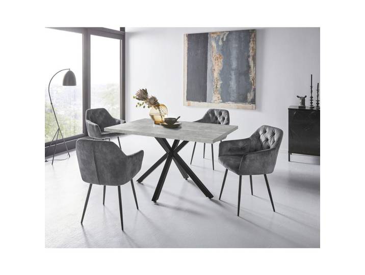 P & B Tischgruppe, Anthrazit, Metall, Betonoptik, länglich, konisch, Rundrohr, 140x76x90 cm, erweiterbar, Esszimmer, Tische, Esstische