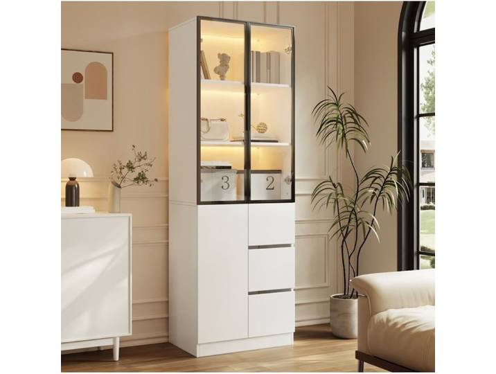 Modenuit Vitrine haute 60 x 40 x 180 cm LED contrôlable par application portes vitrées blanc