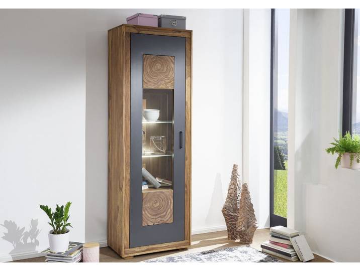 Vitrine Sheesham 66x40x201 gebeizt TURIN #01