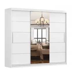 SCHWEBETÜRENSCHRANK Alba Weiß/Weiß + Spiegel, mit LED-Beleuchtung 250 cm