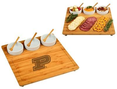Picnic at Ascot "NCAA Purdue Boilermakers Bamboo Charcuterie Board Set with Ceramic Bowls - 13"" x 13"""