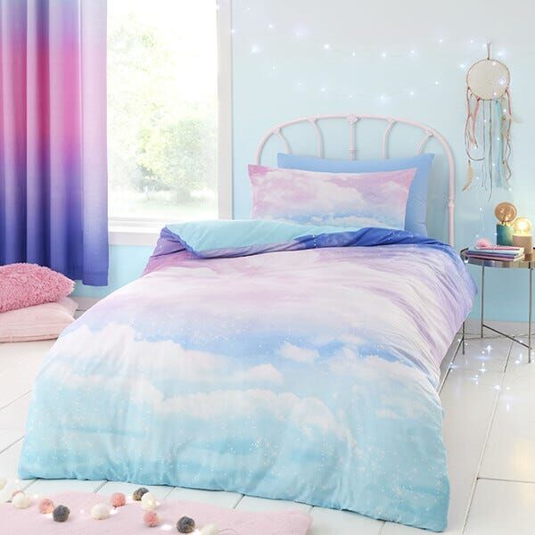 Catherine Lansfield Childrens Ombre Rainbow Clouds Single Duvet Set Pastel