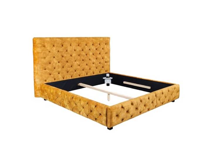 Doppelbett PARIS - 160x200cm - senfgelb - Samt Chesterfield Design Hohe Belastbarkeit, hohes Kopfteil, stabiler Mittelbalken, Ziersteppung, komfortable Rückenlehne, angenehme Haptik