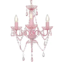 vidaXL Kronleuchter mit Perlen Rosa Rund 3×E14