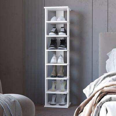 Loedds Slim Shoe Cabinet with Drawers & Flip Doors, White Storage Organizer for Small Entryway & Hallway