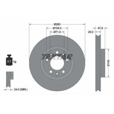 TEXTAR Bremsscheibe PRO 92267903 283mm 26mm für Peugeot