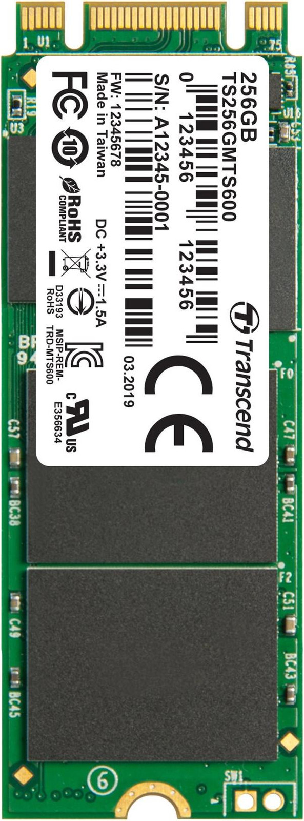 Transcend MTS600 SSD Interne schijf - 256 GB - M.2 2260 - SATA 6Gb/s