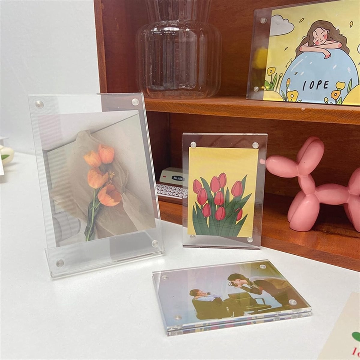 Transparante Acryl Fotolijst en Magnetische Kaarthouder voor Bureau Decoratie - 10,5 x 7,5 cm