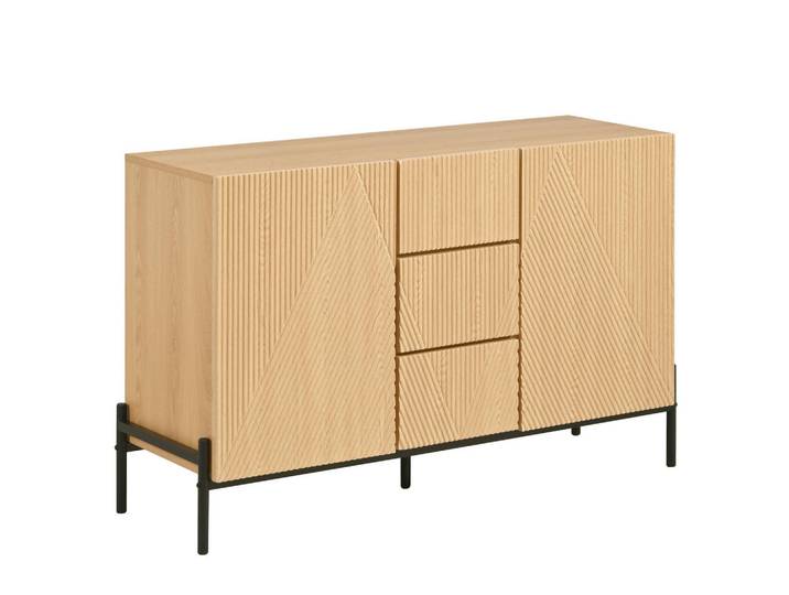 Modfu Kommode aus MDF 115,5x40x76cm in Natur mit Doppeltüren & Schublade, Naturfarben, 115.5x76x40 cm, Kleinmöbel, Kommoden, Kommoden