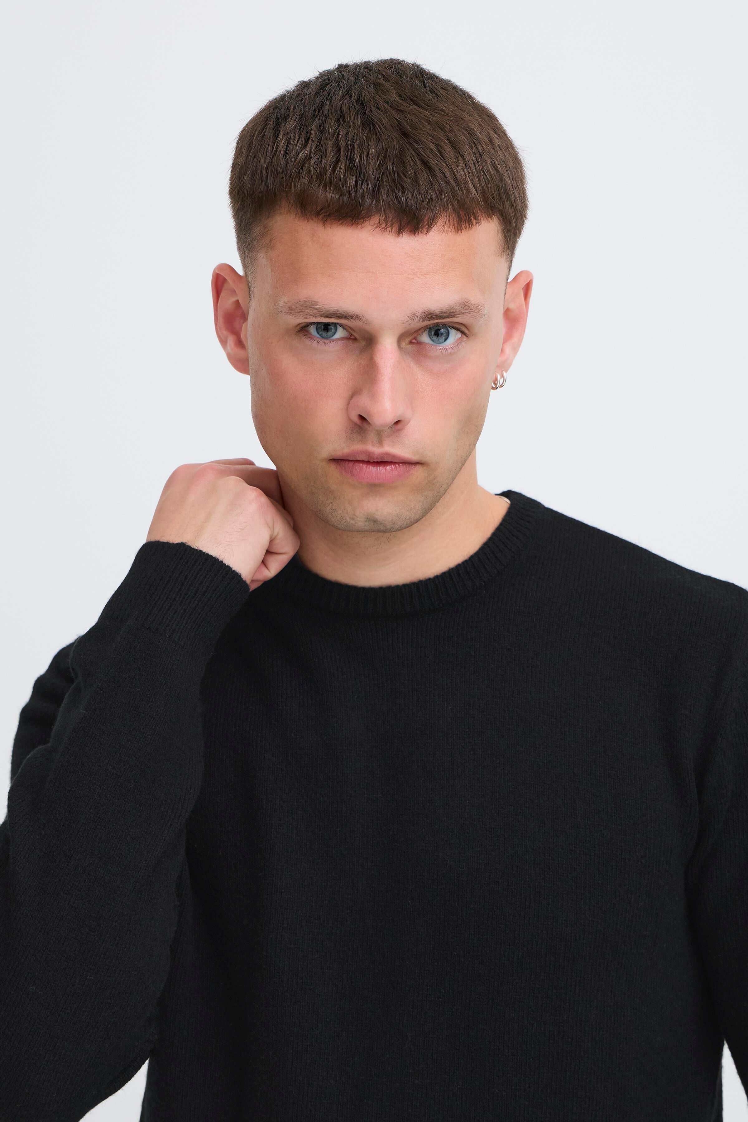 Strickpullover BLEND "BHBRANKO CREW KNIT", Herren, Gr. M, schwarz (schwarz beauty), Strick, Obermaterial: 60% Wolle, 40% Nylon, unifarben, regular fit normal, Rundhals, Bündchen, Pullover Strickpullover, Wollmischung, regular fit schwarz beauty M