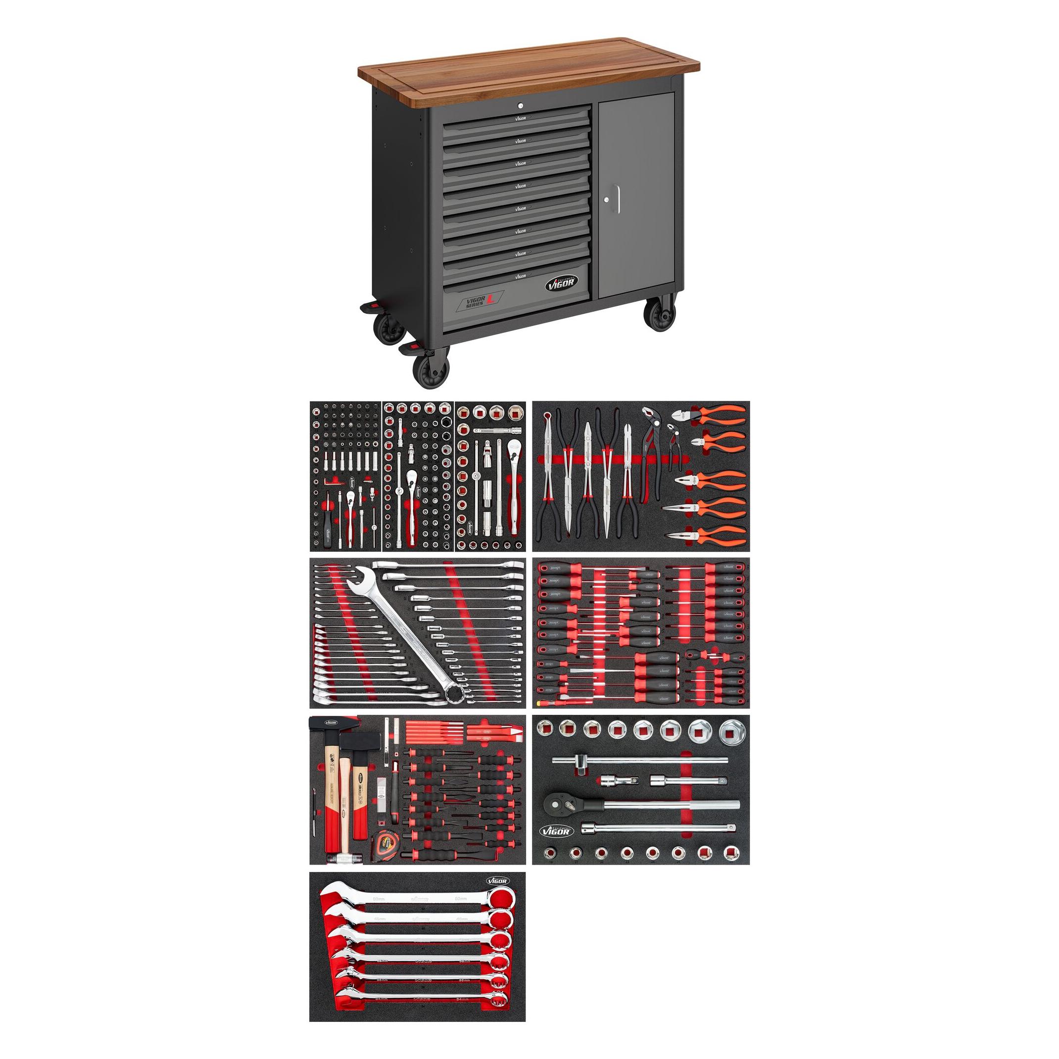 Vigor Mobile Werkbank Series L mit Sortiment V4813/NKW 336-teilig Anzahl Werkzeuge: 336 (48.10 cm, 109.10 cm) (V4813/NKW)