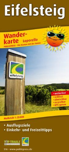 Publicpress - Wanderkarte Eifelsteig: mit Ausflugszielen, Einkehr- & Freizeittipps, wetterfest, reissfest, abwischbar, GPS-genau. 1:25000: Mit Ausflugszielen, Einkehr- & Freizeittipps. GPS-genau - Preis vom 09.10.2026 07:28:09 h