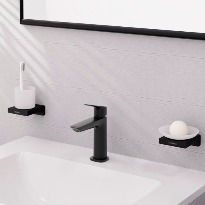 Hansgrohe Logis Einhebel-Waschtisch-Armatur 71252670 Push-Open- Ablaufgarnitur, UP, Ausladung 121mm, mattschwarz