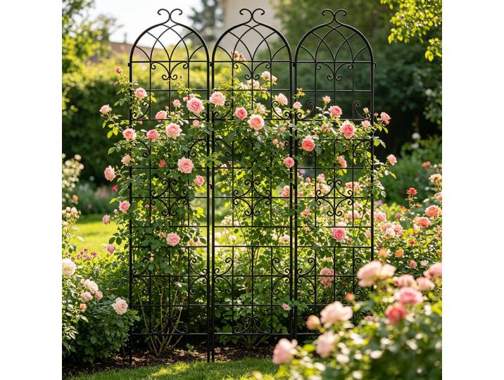 Lot de 3 treillis de jardin rustiques en fer pour plantes grimpantes, support de clôture de jardin en métal, treillis pour vignes