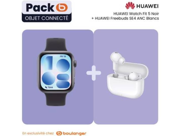 Huawei - Montre Connectée Pack Watch Fit 5 Noir+Freebuds Se 4