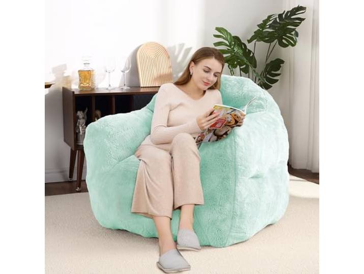 Riesiger Bohnensack-Sessel, Kunst-Kaninchenfell, Hochdichtem Schaumstoff Armlehnen,Ideal für Wohnzimmer, Schlafzimmer und WG; besonders weich und formstabil