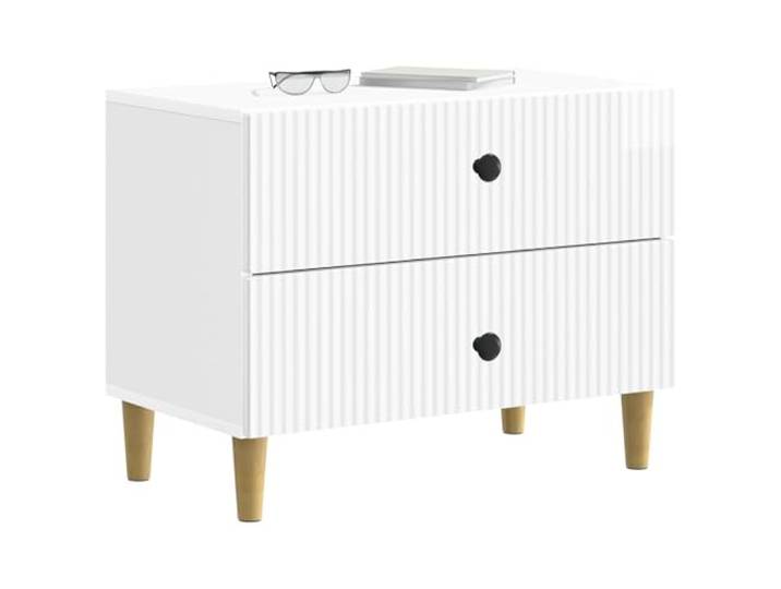 KTHLBRH Nachttisch weiß glänzend 62 x 34,5 x 48 cm Robustes Holz, elegante braune Beine, modernes Vintage-Design, Schlafzimmerschublade