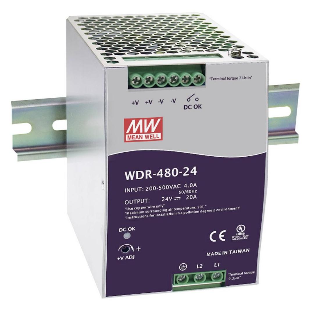 MeanWell MEAN WELL WDR-480-24, 480 W, 180 - 550 V, 47 - 63 Hz, 1.6 - 4 A, Aktiv, 18 ms (WDR-480-24)