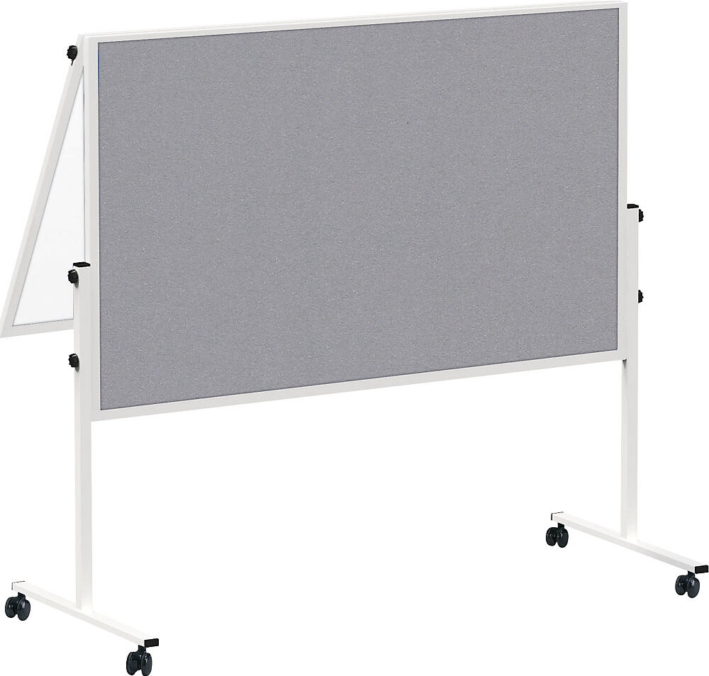 Moderationstafel MAULsolid, fahrbar, klappbar, Whiteboard / Filzoberfläche grau MAUL