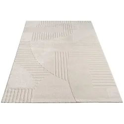 KADIMA DESIGN Teppich Kurzflor Struktur Wohnzimmer  Creme Rechteckig 160x230 | 100% Polyester, Rücken aus Baumwolle | Florhöhe: 10 mm | Handwäsche