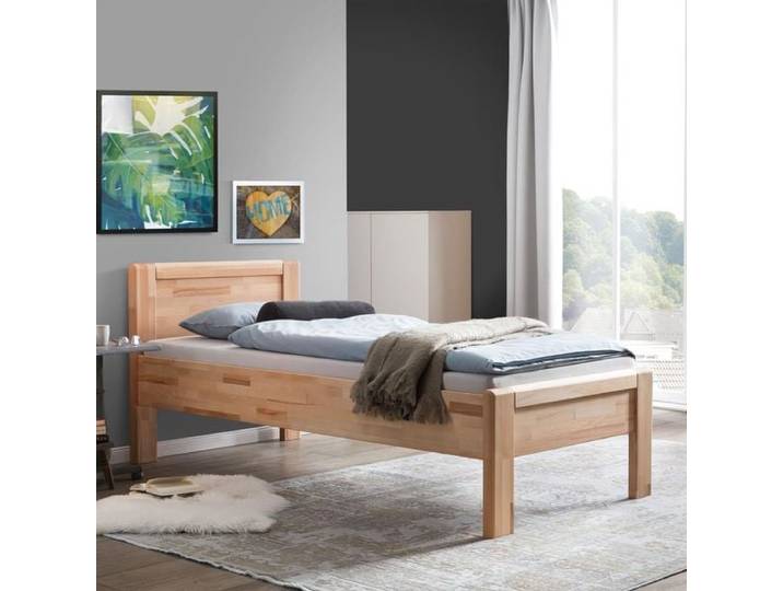 HOMELIV. Seniorenbett Ewen Komfort Kernbuche Massivholz 90x200cm Mit Kopfteil