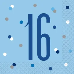 16 Servietten blau & silber Zahl 16