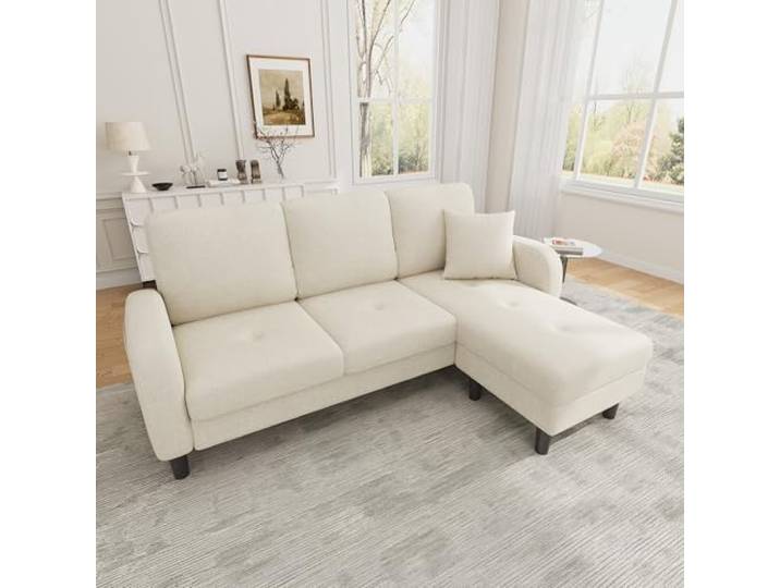 Merax L-förmiges Ecksofa 166x118x77 cm, 3-Sitzer Sofa mit Chaiselongue, Modulares Wohnzimmer-Sofa aus atmungsaktivem Baumwoll-Leinenstoff, Komfortables Apartment- und Bürosofa, Hellbeige