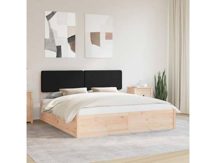 Kiefernholz gepolstertes Kopfteil Modernes Minimalismus Design 200 x 200 cm Bettgestell mit gepolstertem Kopfteil Schwarz 200x200 cm Massivholz Kiefer Lattenrost Ohne Boxspring King Size Stabil