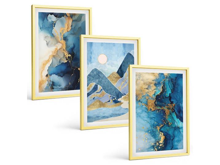 BILDER SET 3er Set - 40x60 cm Goldrahmen - Abstrakte Muster der Blue Mountains